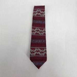 VINTAGE 90s Foxx & Hawkfield 100% Silk Tie Paisley Banded Burgundy Made in USA